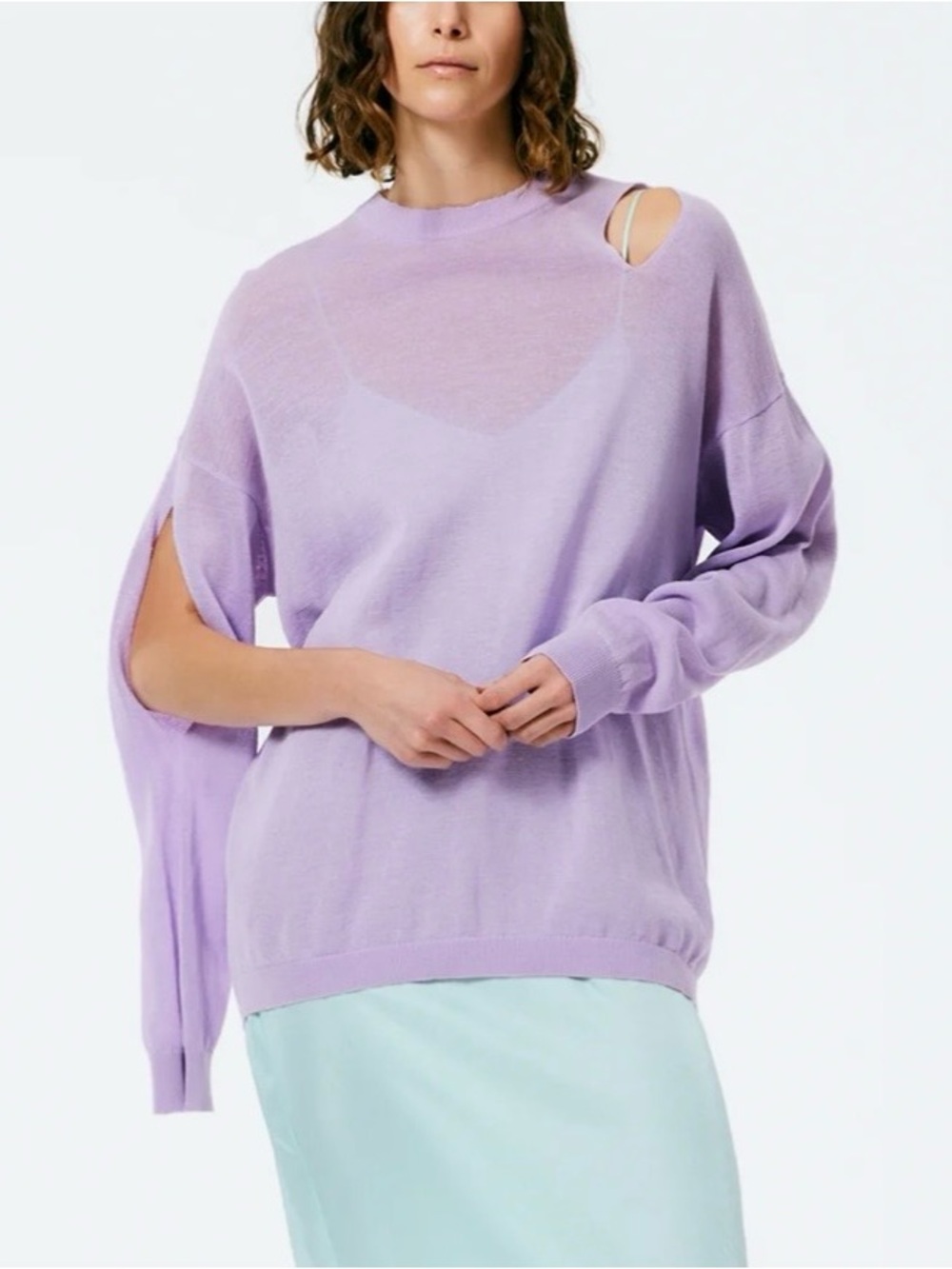 Tibi Crispy Viscose Slit Detail Oversized Pullover